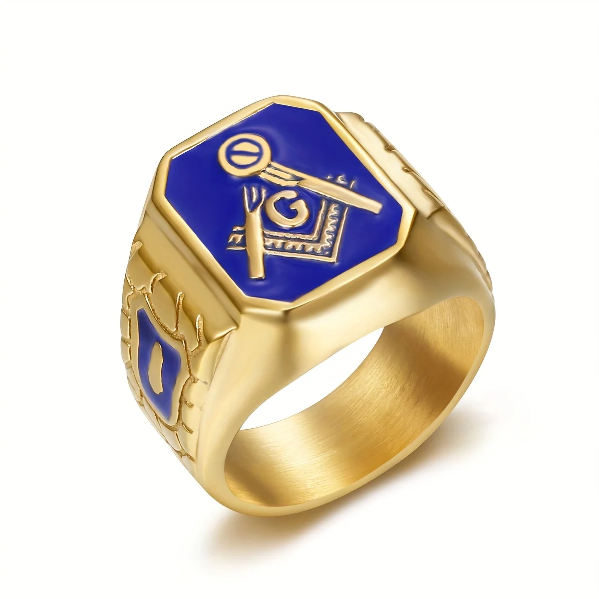 

Кольцо Freemason AG, нержавеющая сталь 316L, позолоченный капающий синий клей, носить на вечеринке или подарок кольца другу
