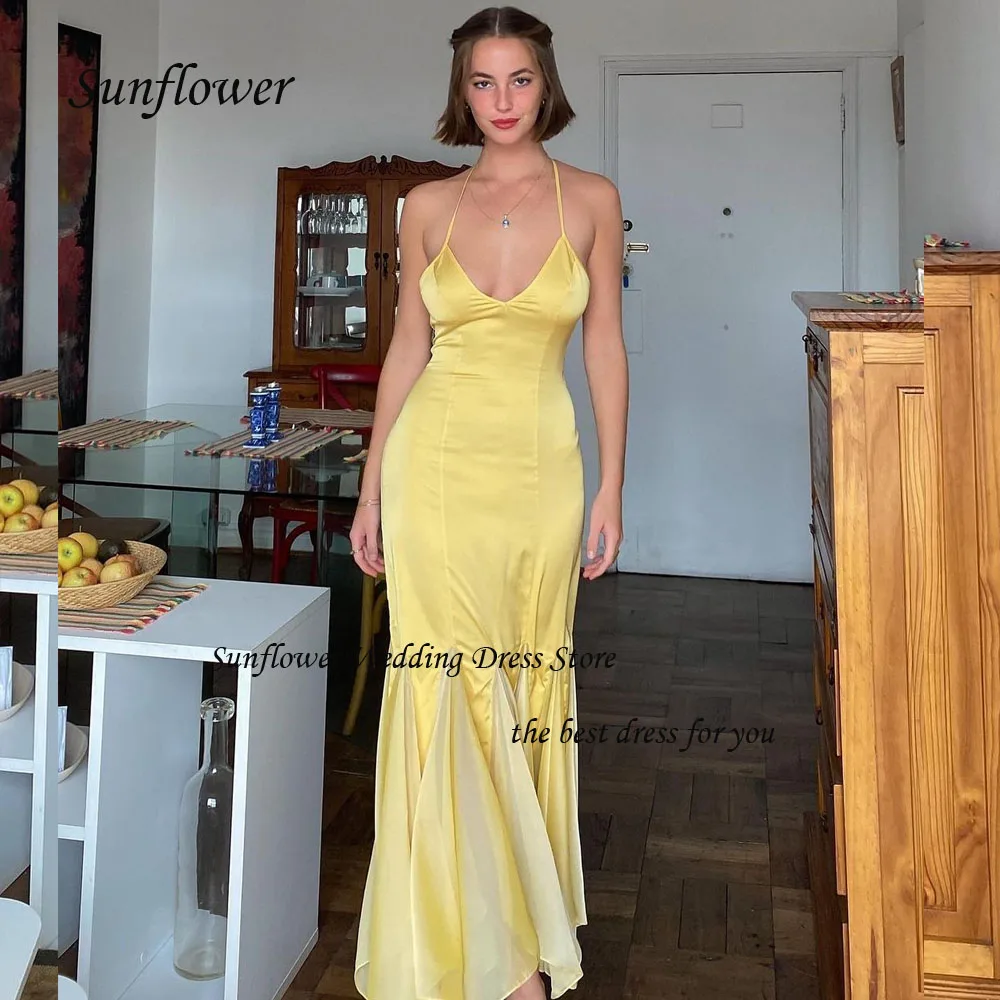 

Sunflower Sweetheart Evening Dress 2023 Slim Backless Spaghetti Strap Satin Prom dress Mermaid Floor-Length Pary Dress