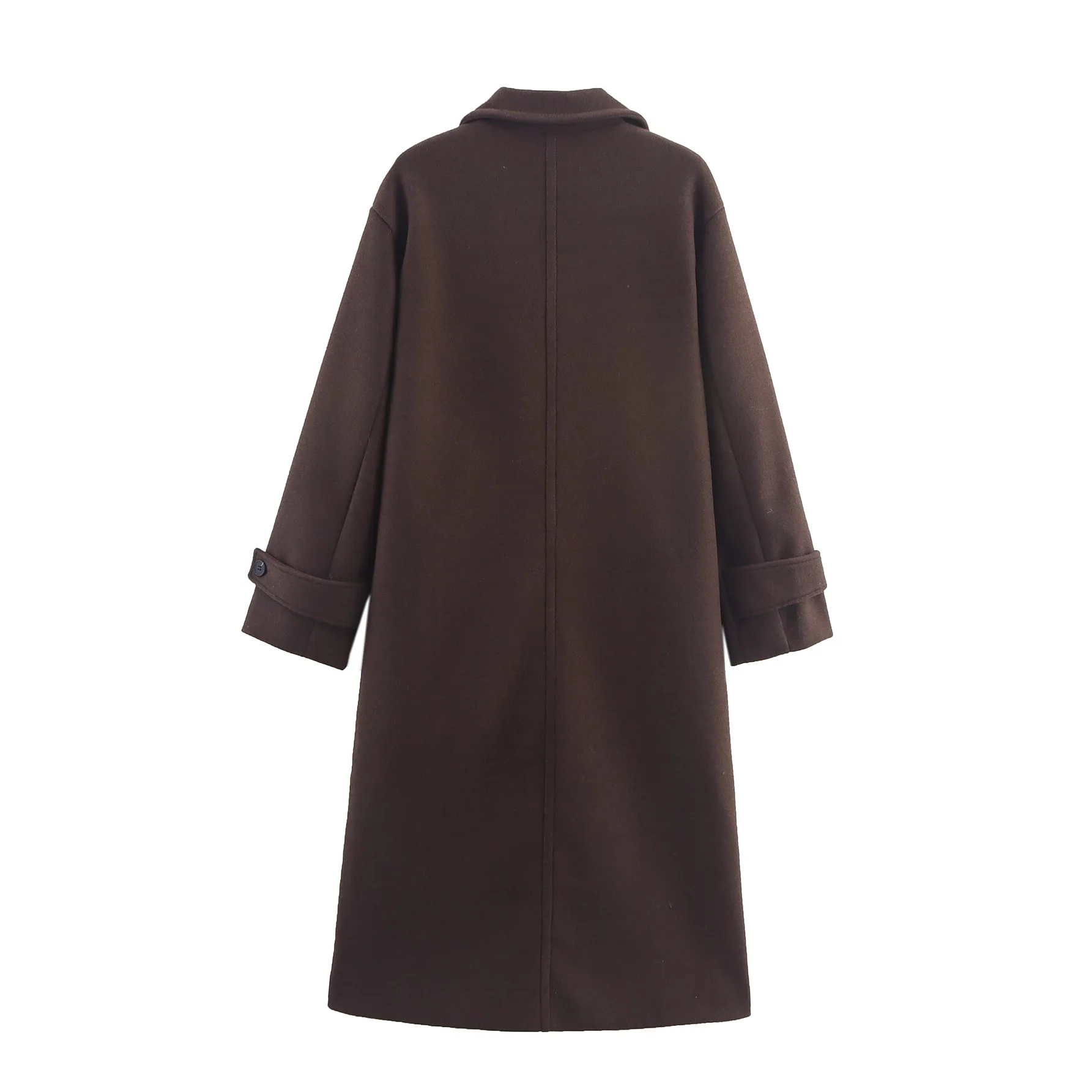 معطف صوفي طويل للنساء سترة بياقة مقلوبة معاطف صوفية دافئة معطف واحد الصدر ملابس خارجية معطف خريف وشتاء #2