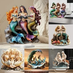 Pretty Mermaids Statue,2D Flat  Acrylic Figurine,Home,studio,Cafe,room,display Case,Table Ornament Desktop Decor Gift