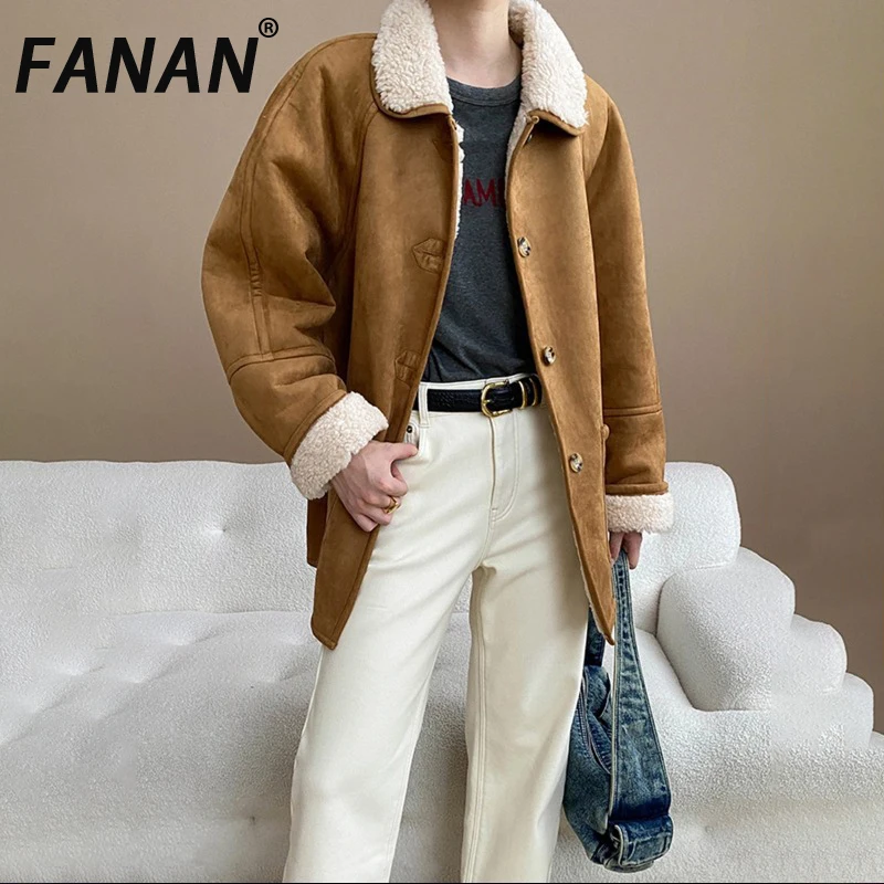FANAN Elegante namaakbont warme jassen voor vrouwen revers enkele rij knopen kantoor dame dikke uitloper buiten cloehes 2025, winter nieuw