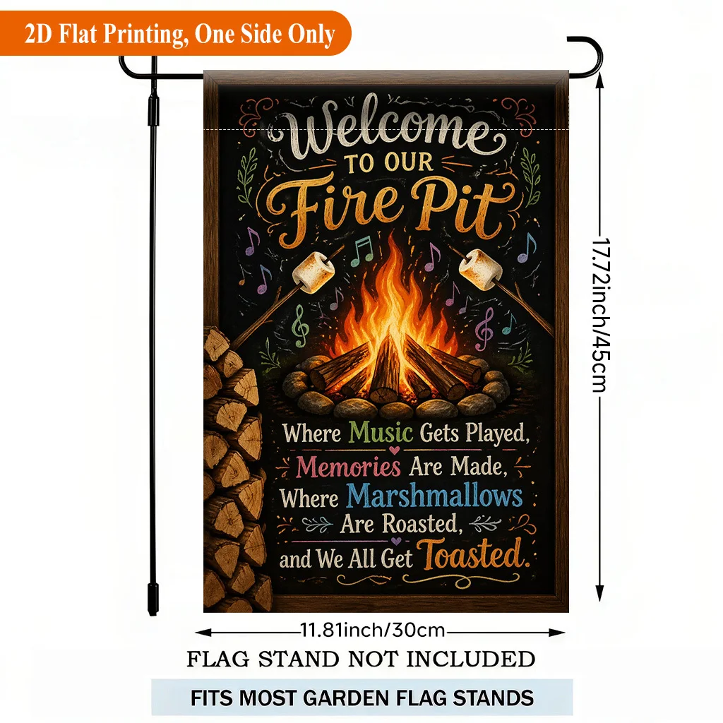2D Flat Garden Flag 1 Piece, Welcome To Our Campfire Single-Sided Polyester Garden Flag, Holiday Yard Outdoor Flag, Suitable for Outdoor Home and Yard Holiday Decoration, Valentine's Day, Mother's Day, St. Patrick's Day, Easter, Christmas,