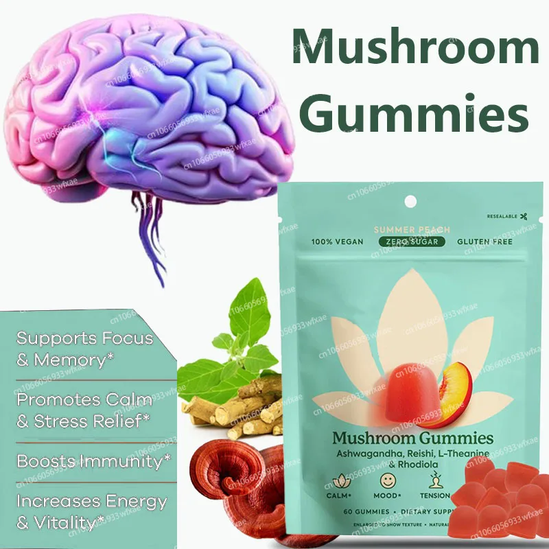 

Mushroom Gummies with Ashwagandha Immune Support & Defense, For Focus and Clarity, Brain Support,Improve Sleep Quanlity