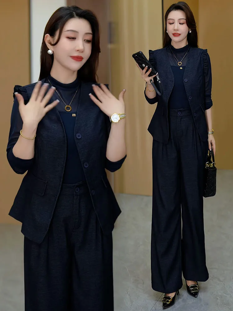 

Ele Свободный женский осенний комплект Faion, повседневные брюки, костюм из двух предметов, дышащий, удобный, средний вес, без круглых, Ne