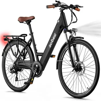 26 inch Step Thru Electric Bicycle, Peak 750W Brushless Motor Cityrun Ebike, with 7 Speed, Up to 50 Miles, E-Bikes