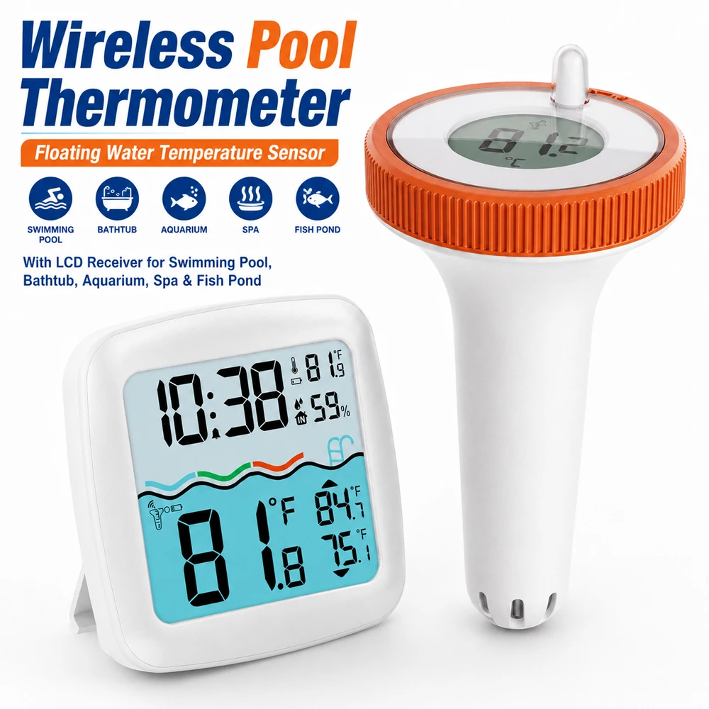 Wireless Pool Thermometer Floating Water Temperature Sensor With LCD Receiver For Swimming Pool Bathtub Aquarium Spa Fish Pond