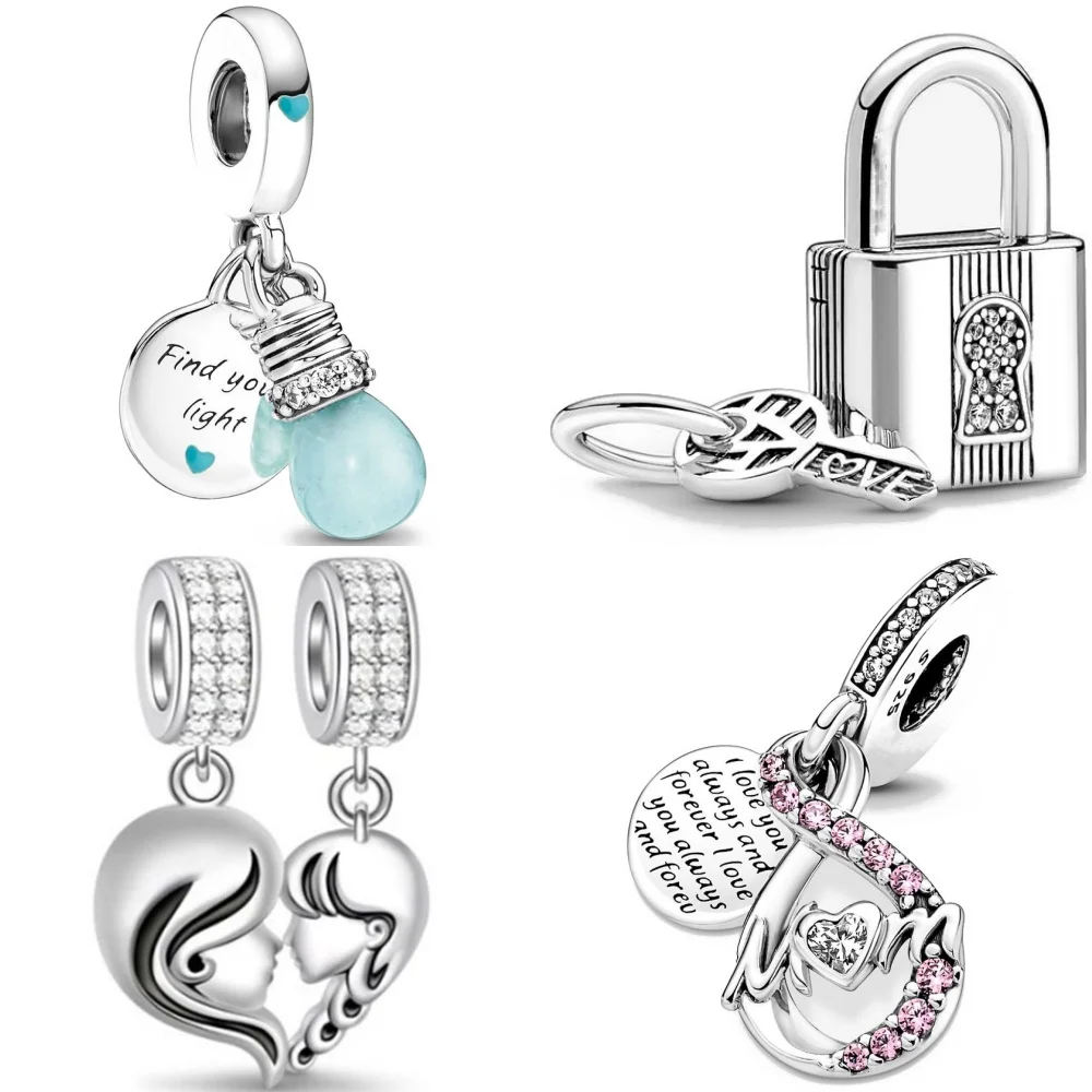 Hot Selling S925 Silver Key Lock Bead Heart-shaped Pendant Suitable for European Original Bracelet DIY Exquisite Jewelry