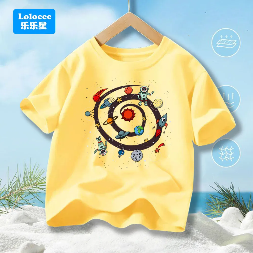 

Футболка с планетами солнечной системы, космический астронавт, Вселенная Галактика для мальчиков, классические милые модные футболки, детские летние классические топы YHY6