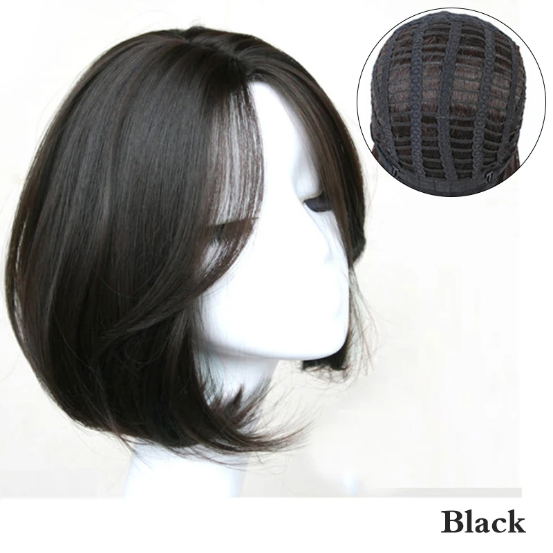 New Concubine Synthetic Short Straight Hair Inner Button Women\'s Wig Middle Part Natural Black Heat Resistant Clavicle Hair