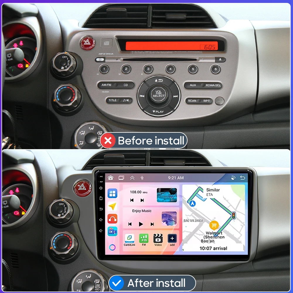 Android 15 Car Radio Multimedia Video Player Stereo For Honda Jazz 2 GG 2008 - 2014 Fit 2 GE 2007 - 2014 Navigation GPS 2din BT