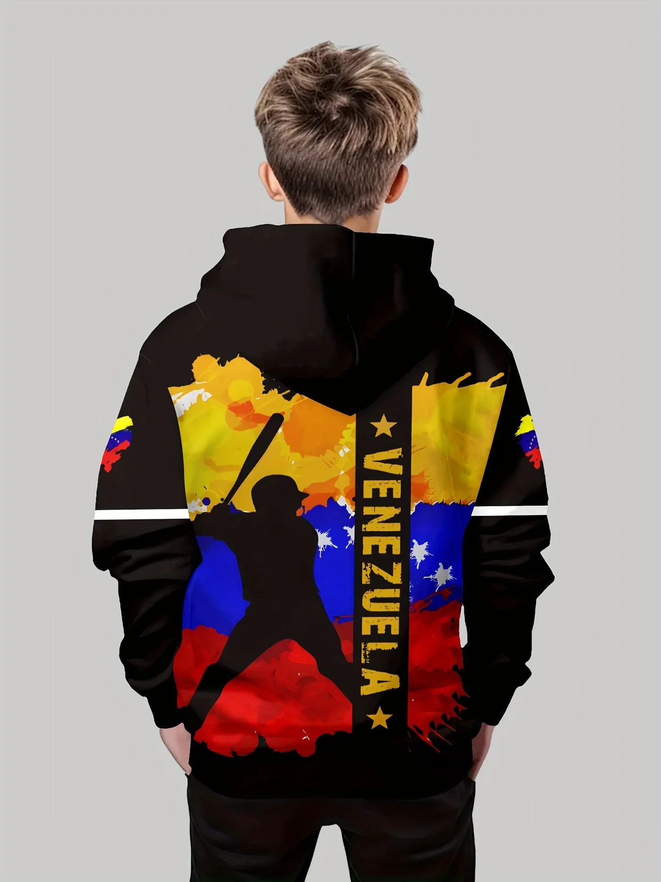 VENEZUELA Letter Printed Hoodies Baseball Player 3D Print Sweatshirts Cute Cozy Hoodie For Boys Keep Him Warm And Stylish!