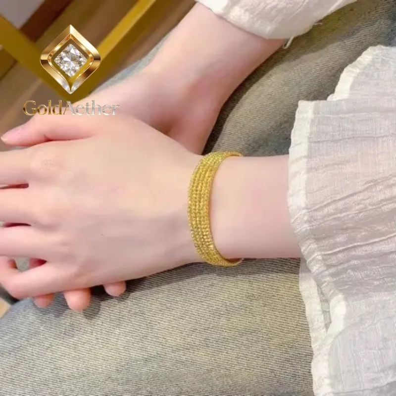 GoldAether Disco Beads Elastic Five-Circle Memory Bracelet 9999 24K Real Gold Women's Blast Flash Gold Bracelet Braceletgift