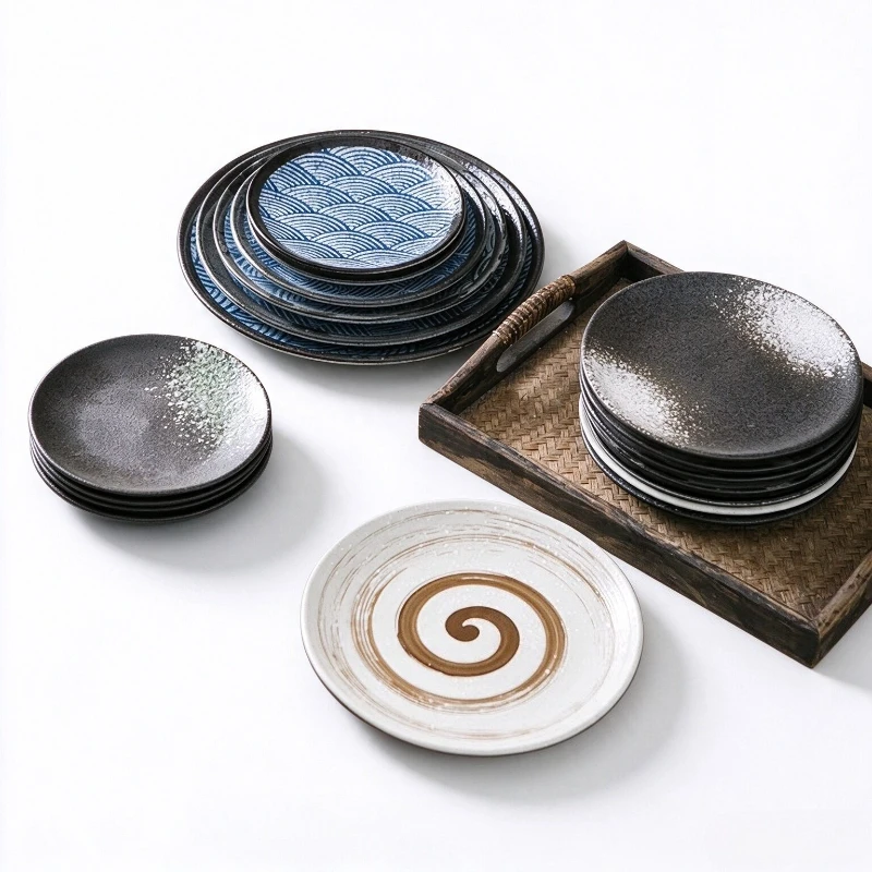 High Appearance Level Japanese Ceramic Tableware Bone Dish Home Platter Western Steak Plate Pasta Salad Fruit Porcelain Plate