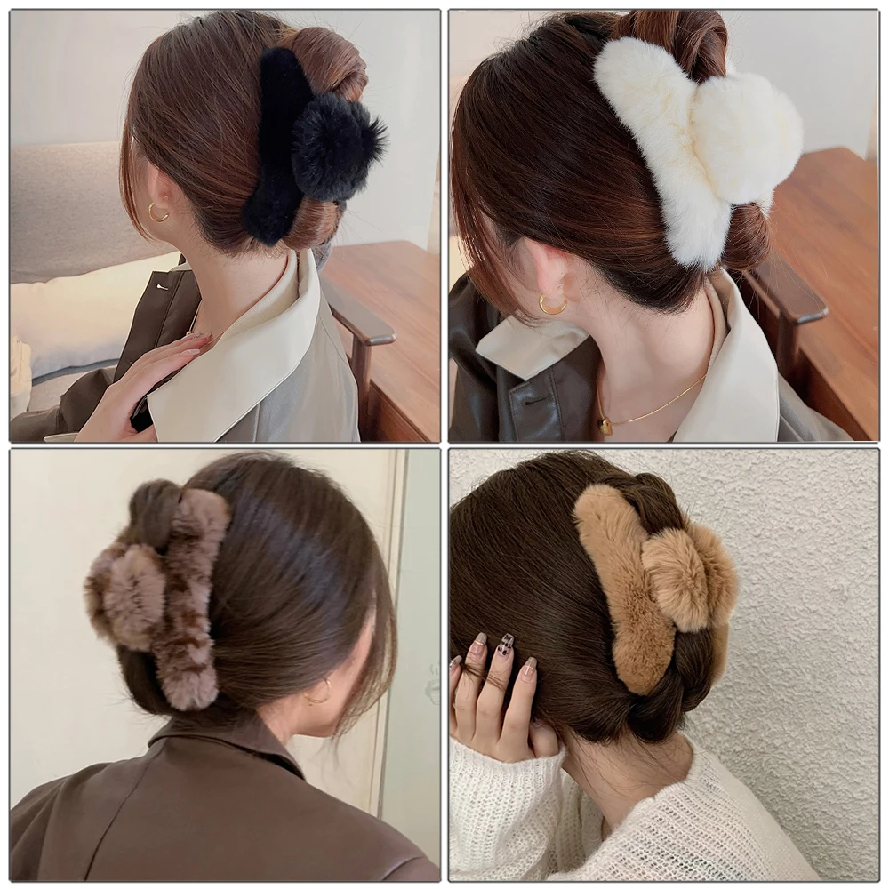 Winter Cute Plush Hair Crabs Clip New Faux Fur Rabbit Claws For Women Fashion Ponytail Temperament Hair Clip Hair Accessories