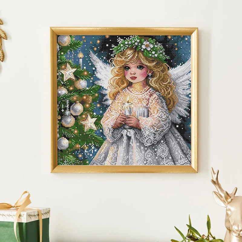

Soulgift New Pre-Printed Cross Stitch Kit, Stamped 9CT/11CT/14CT/16CT DMC Threads, Embroidery kit - Christmas Angel
