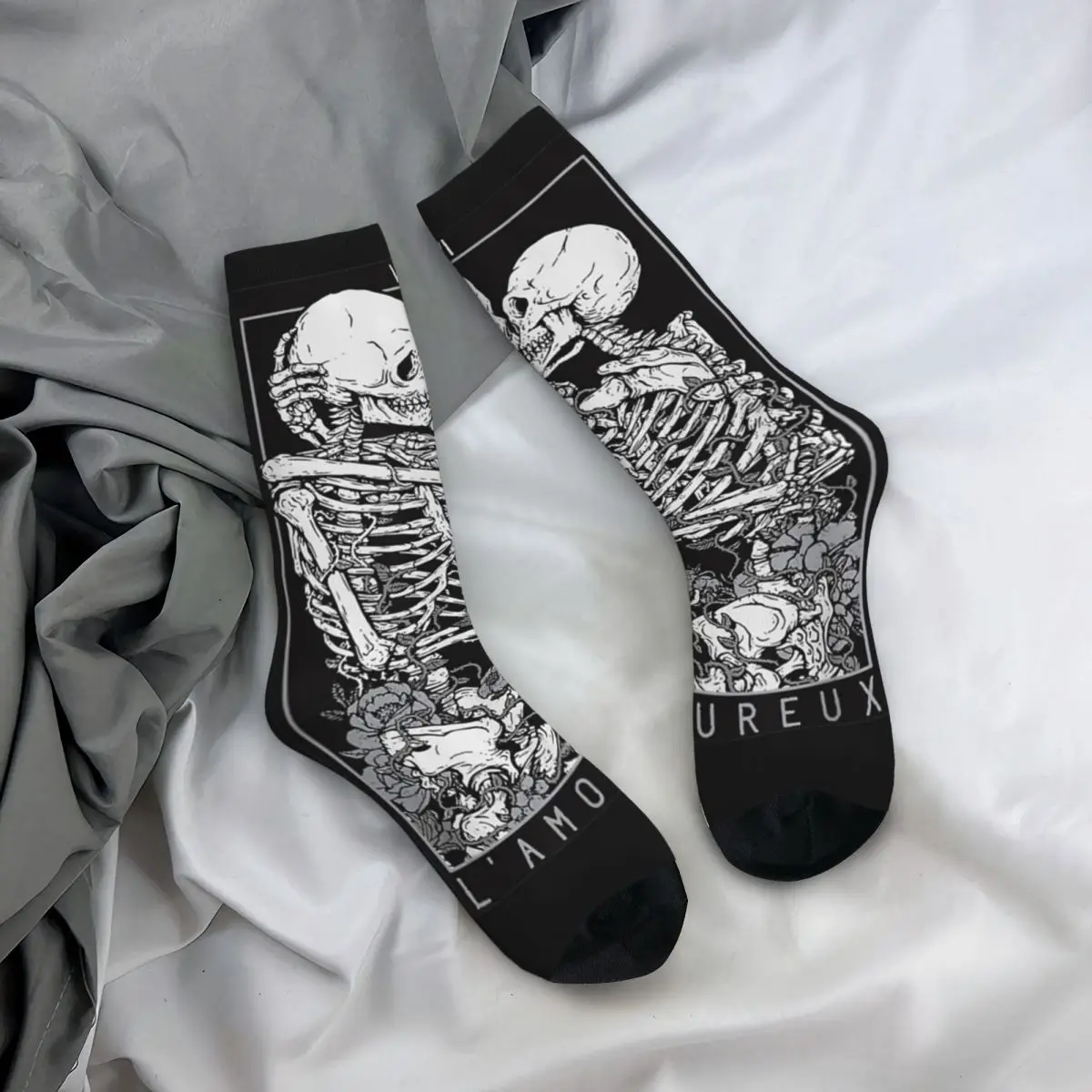 Funny Happy Men\'s Socks Skull Bones Horror Goth Vintage Harajuku Dark Skull Hip Hop Novelty Pattern Crew Crazy Sock Gift Printed