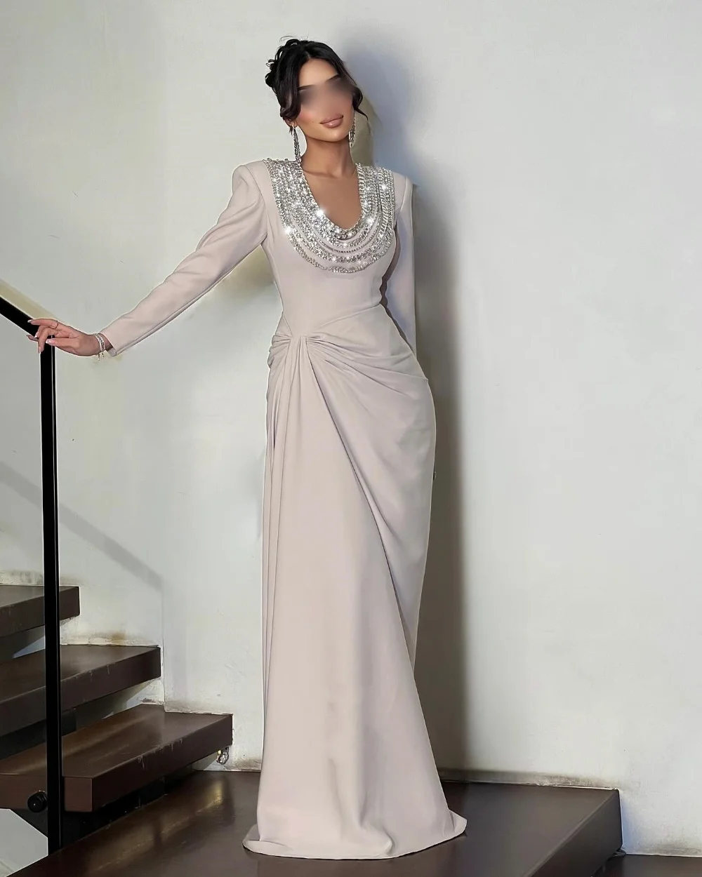 

Изысканные длинные платья из джерси со складками и блестками, прямые длинные платья с v-образным вырезом на заказ, простые формальные знаменитости