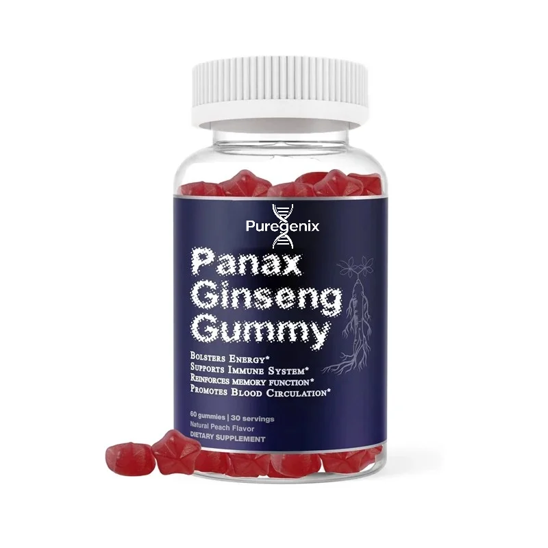 Korean Red Ginseng 1500mg Gummies - Ginseng Energy Supplement, Immune System Support, Peach Flavor, 60 Gummies