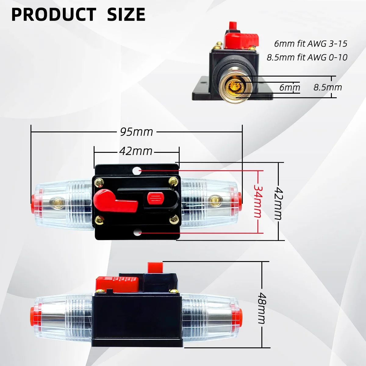 Circuit Breaker Fuse 20A to 300A Manual Reset Inline Fuse Inverter Waterproof Auto Car Yacht AV Aduio Video System IP6 12V 48VDC