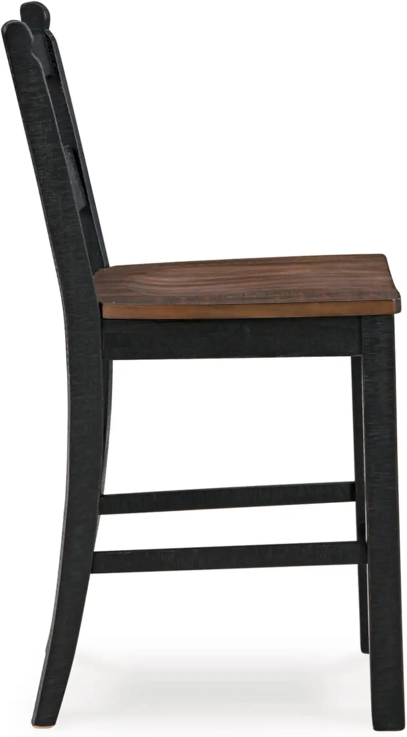 Valebeck Rustic 24” Counter Height Bar Stool With Contoured Seat, Set Of 2, Black & Dark Brown