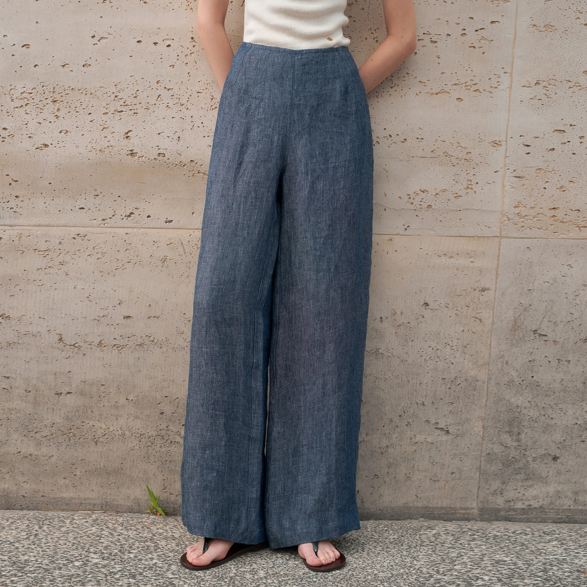 100% lin Simple pantalon à fermeture éclair mode femme pantalon ample 2026 printemps et été bureau dames décontracté mince pantalon à jambes larges