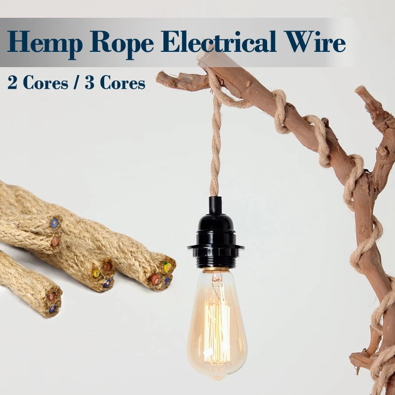 2Core 3Core Twisted Cable Hemp Rope Electrical Wire 0.5/0.75mm² Retro Style Copper Vintage Lamp Cord Braided Wire Pendant Light