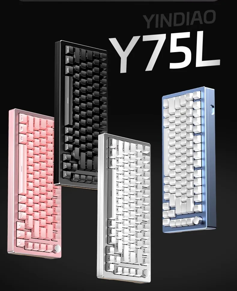 

Y75L Mechanical Keyboard Kit 75% RGB Hot-swap Barebone Keyboard Aluminum CNC Metal Gasket Custom Wired Gaming Keyboard with Knob