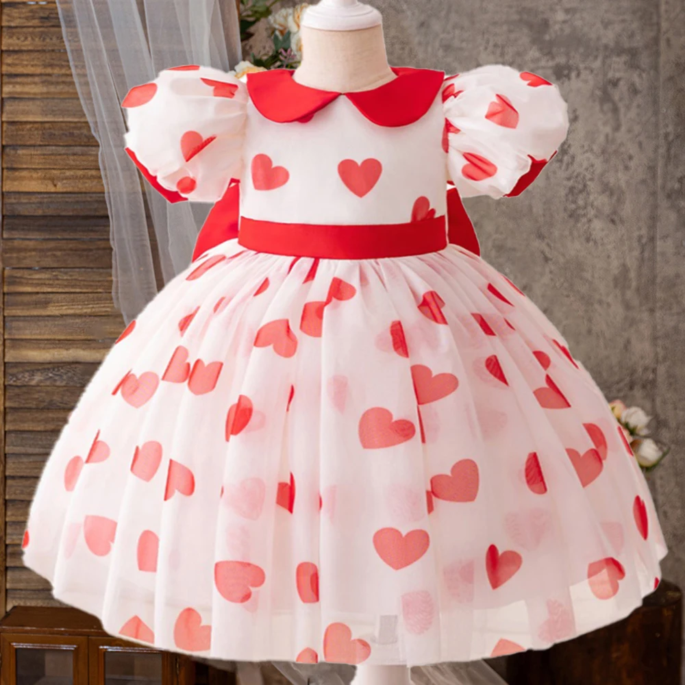 

Elegant Red Polka Dot Party Girls Dresses Fashion Bow Tulle Bridesmaid Wedding Evening Dress Girl Birthday Princess Prom Costume