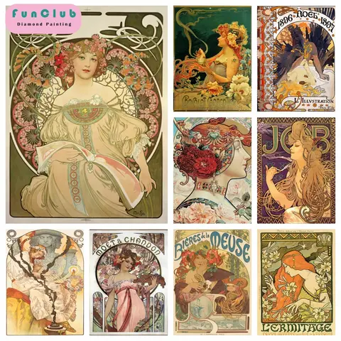 Alphonse Mucha 5D DIY Diamond Painting Embroidery Vintage Beauty Nouveau Woman Cross Stitch Mosaic Picture Handicraft Home Decor