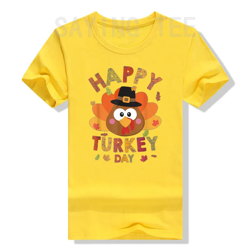 Happy Turkey Day Autumn Fall Thanksgiving Family Kids T-Shirt Gifts Cute Funny Thankful Graphic Outfits Humorous Saying Tee Tops