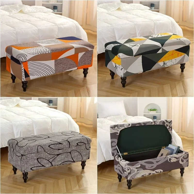 Cubierta otomana de almacenamiento elástica, cubiertas rectangulares plegables para taburetes de cama, taburete de banco, Protector de muebles, funda para reposapiés de sofá