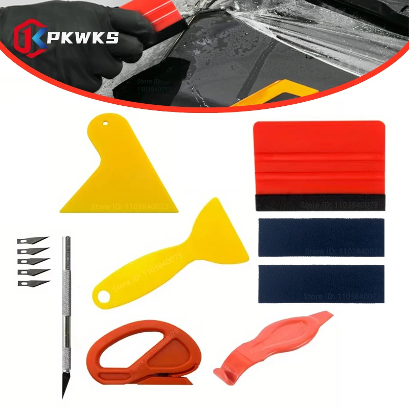 

PKWKS Набор инструментов для пленки, набор ракелей, виниловый скребок, резак для тонировки окон автомобиля, инструменты для упаковки, виниловый шпатель, автомобильные аксессуары