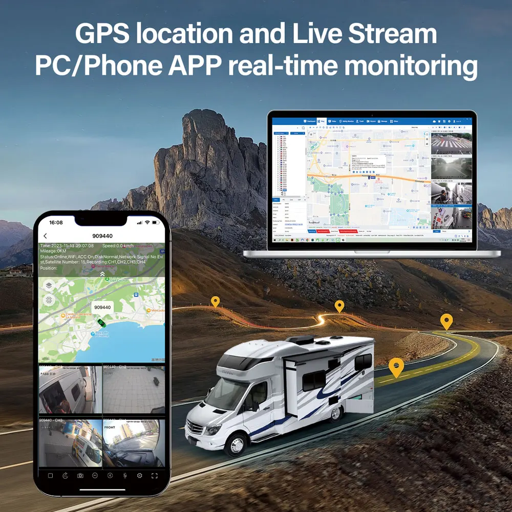 AI DSM BSD 5CH 1080P Touch DVR Monitor Camera Kit GPS Track Safety Driving Monitoring System for Trucks Buses WIFI Mobile DVR 4G