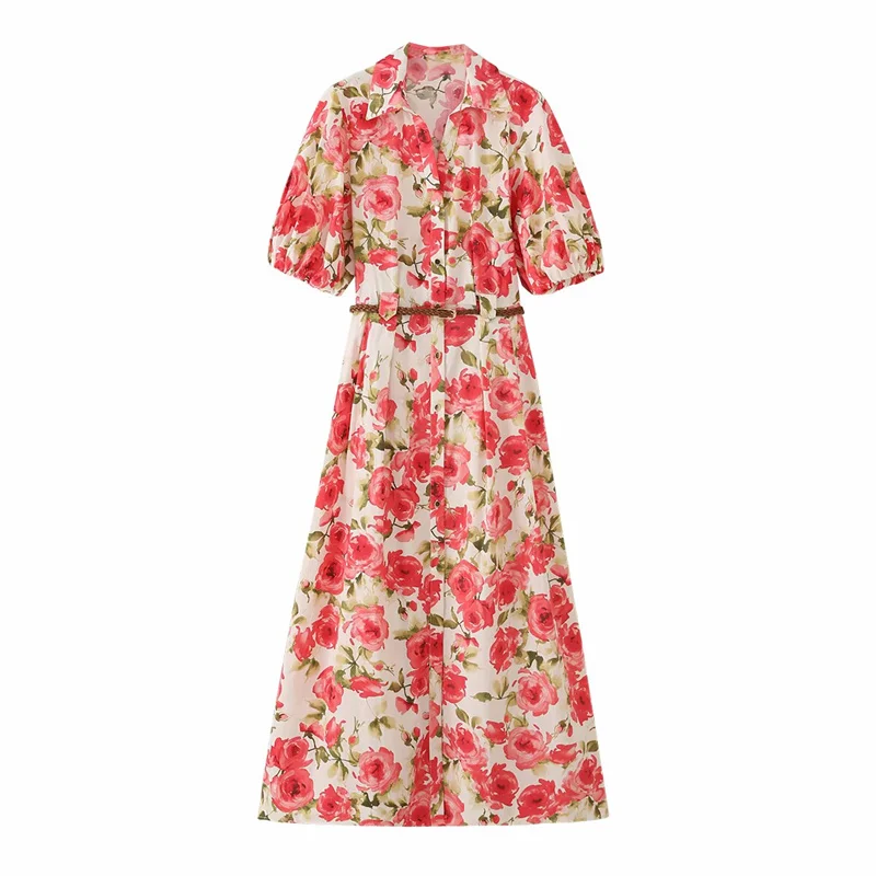 

Summer Women's Short Sleeved Long Printed Shirts Dresses 2026 New Fashion Vacation Beach Dress Banquet Evening Dress