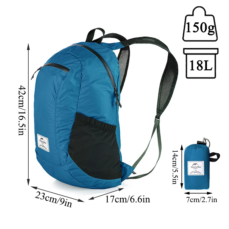 Natureifa-Sac à Dos de Camping pour Homme, Sacs en Nylon Imperméables Ultralégers, Pliable, Sports de Plein Air, Voyage, Randonnée, Portable, 18L