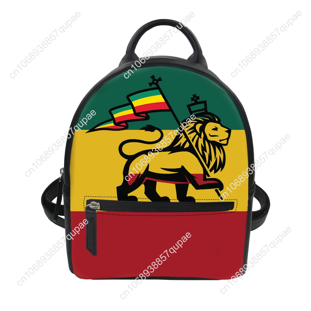 Reggae Rastafarian Rasta Lion Of Judah Custom Backpack Purse Schoolbags Double Shoulder Bag Mini Daypack Leather Travel Bag