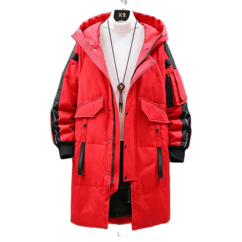 Men's Duck Down Hooded Puffer Jackets, Warm Thick Coat, Male Casual Long Parka, Outdoor Multi-Pocket Overcoat, Winter, New