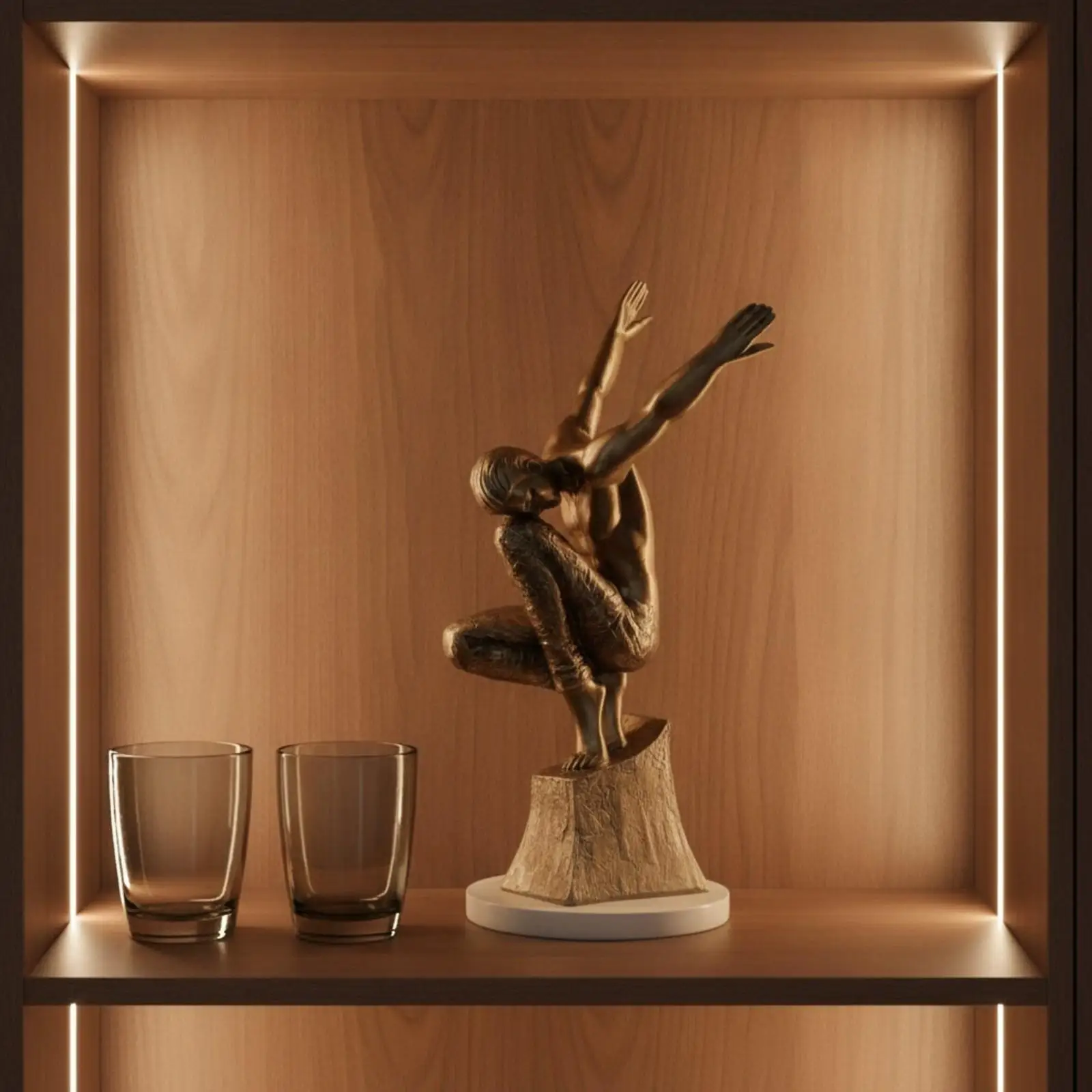 Polished Gold Resin Figurine Sculpture Three Dimensional Man Shape for Home Decor Curated Display Setup