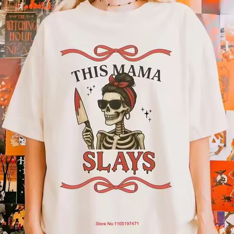 Funny Mama Halloween T Shirt Slaying Mom for Tired Moms Spooky Life New Idea Fall vintage Washed fashion Soft Versatile