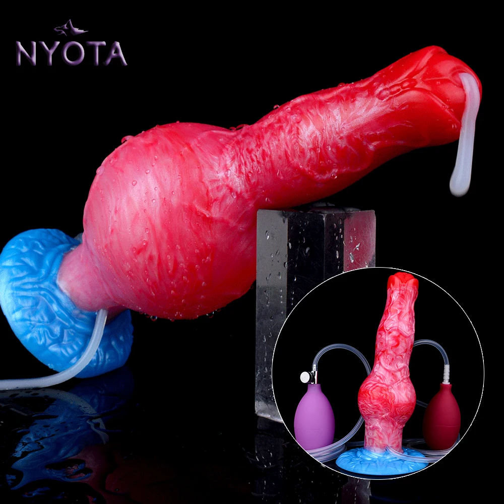 NYOTA Large Knot Squirting Dog Dildo Silicone Inflatable Anal Plug Female Masturbator Dick Fetish Adult Sex Toys For Women Men