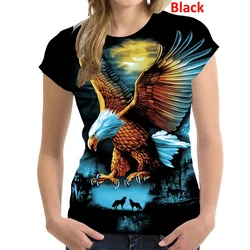 Fashion 3D Eagle Printed T Shirts Spring and Sunmer Women Fashion Casual Personality Round Neck Short Sleeves T Shirts