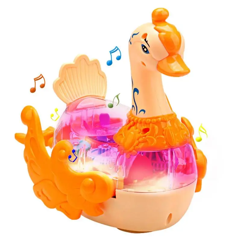 Light Up Transparent Toy Swan Shape Clear Bump And Go Car Toy Music Colorful Moving Gears LED Effects Birthday Gift Toddlers