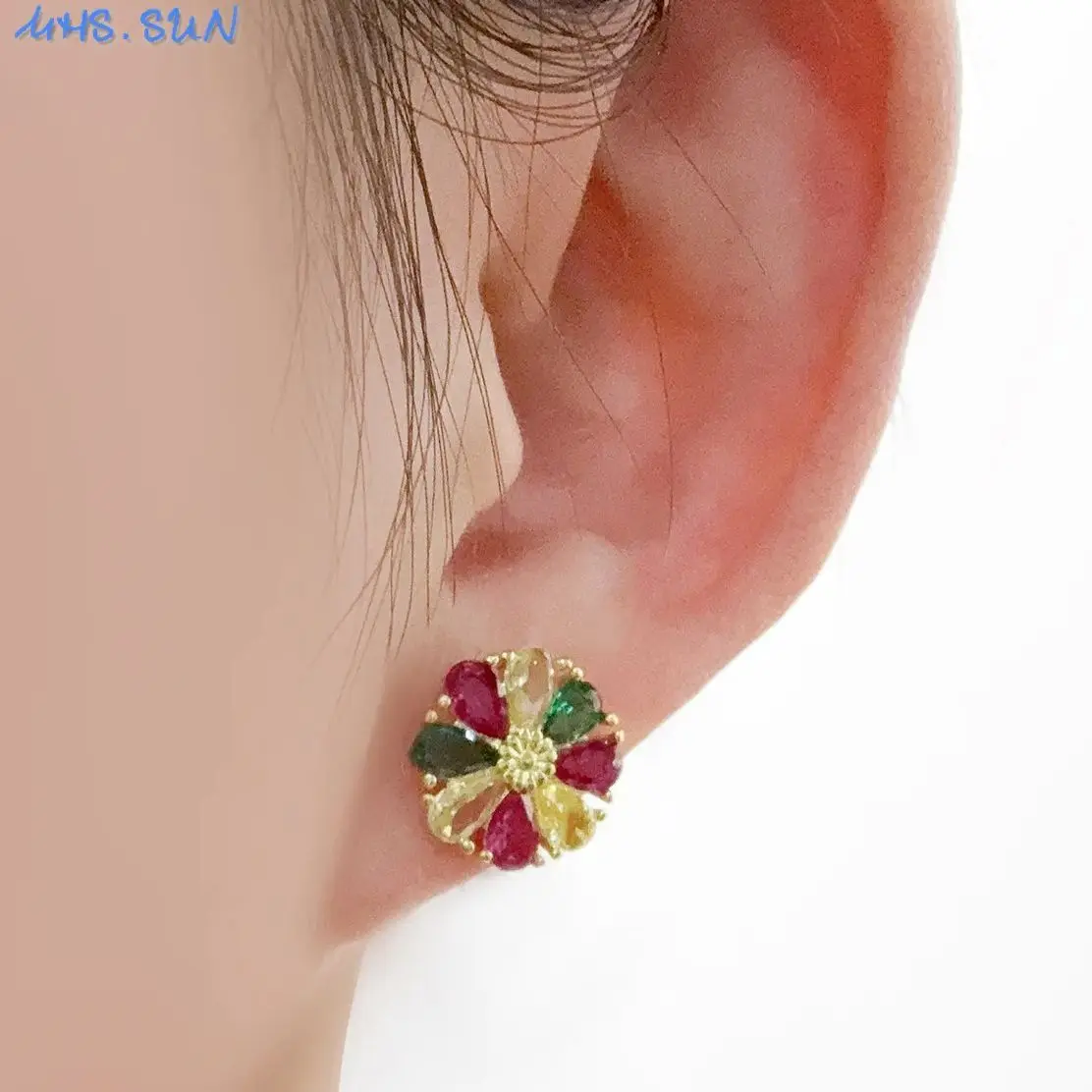 SUNSLL Spring Dragonfly Butterfly Cubic Zircon Flower Stud Earrings For Women Girls Gold Plated Daily Jewelry Gift 1Pair