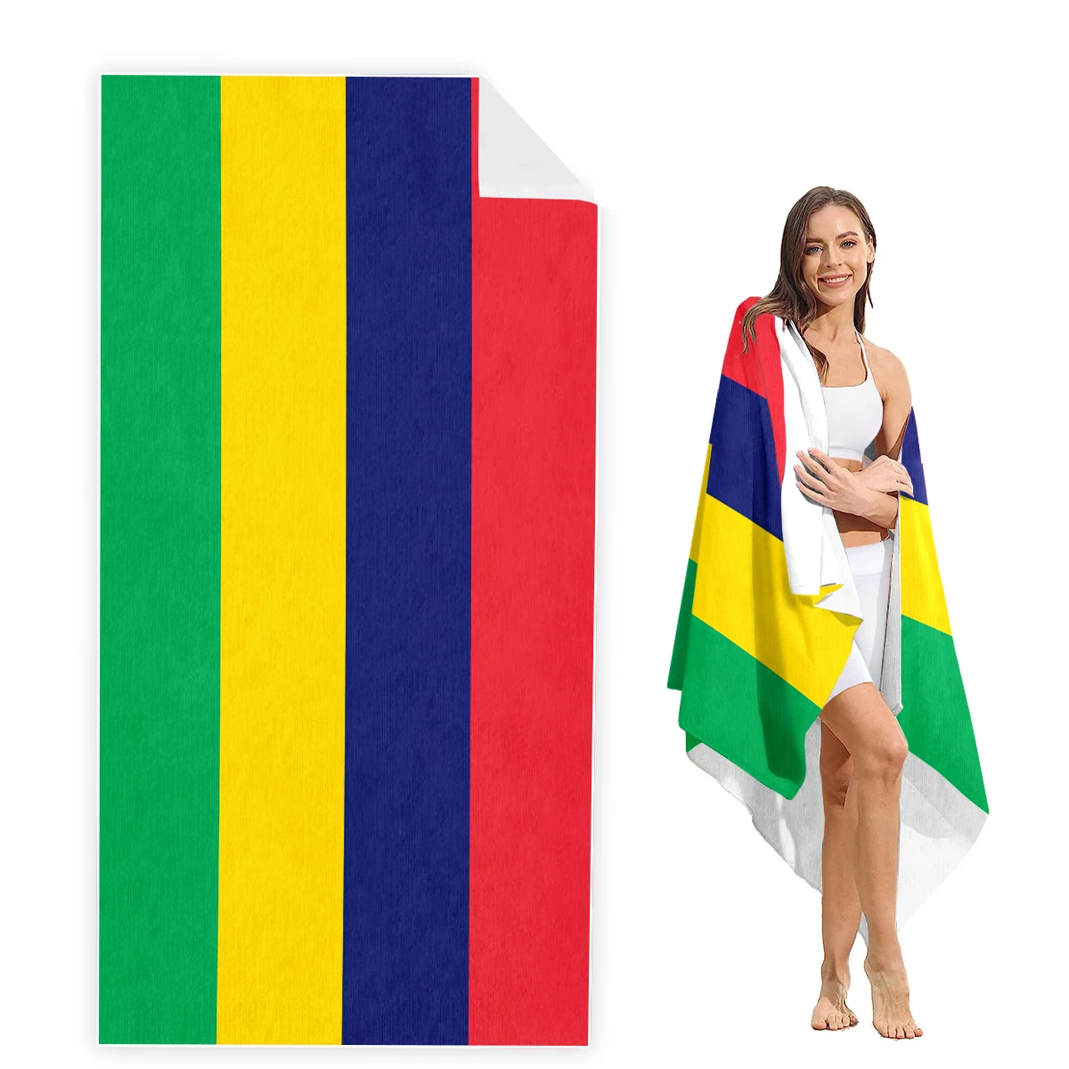 Mauritius Flag Beach Towel Oversized, Super Absorbent Sand Free Thick Microfiber Beach Towel,Beach Towels for Kids,Men,Women