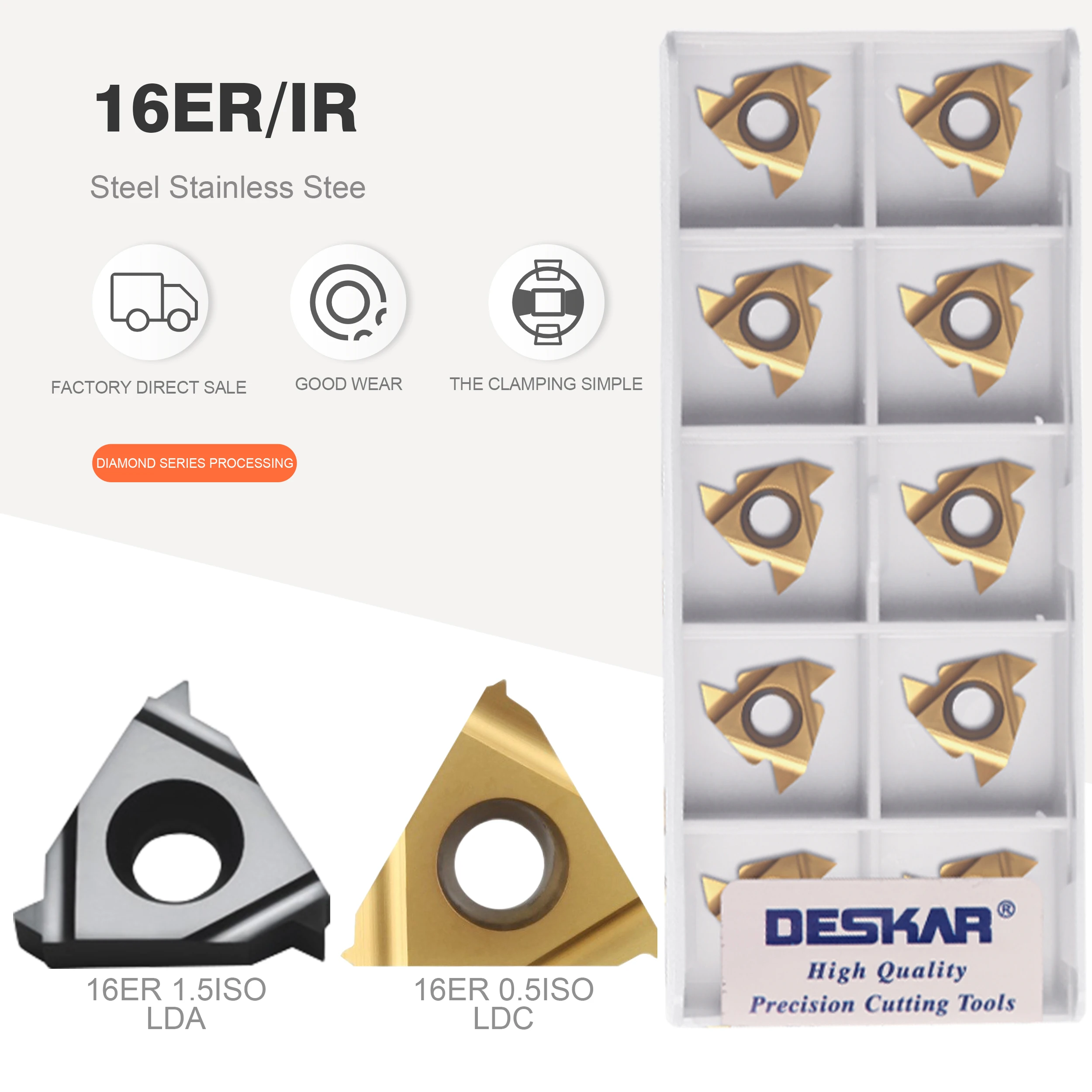 

DESKAR 16ER 16IR 1.0 ISO 1.25ISO 1.5ISO 1.75ISO LDC 2.0ISO 2.5ISO 3.0ISO 3.5ISO LDA carbide inserts threaded inserts for P.M.K