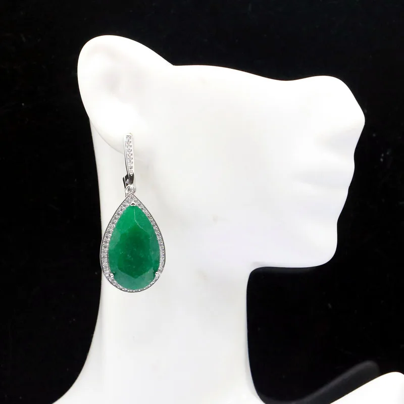 Buy 8 Get 1 Free 40x21mm Highly Recommend Jewelry Set Big Gemstone Real Green Emerald Women Dating Silver Earrings Pendant Ring