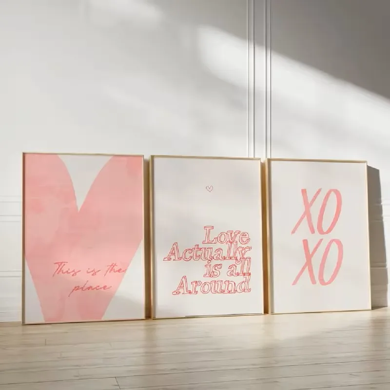 

3pcsRetro Posters True Love Art Prints Pink Heart-shaped Letter Quotes Canvas Paintings Creative Wall Aesthetics Home Decoration