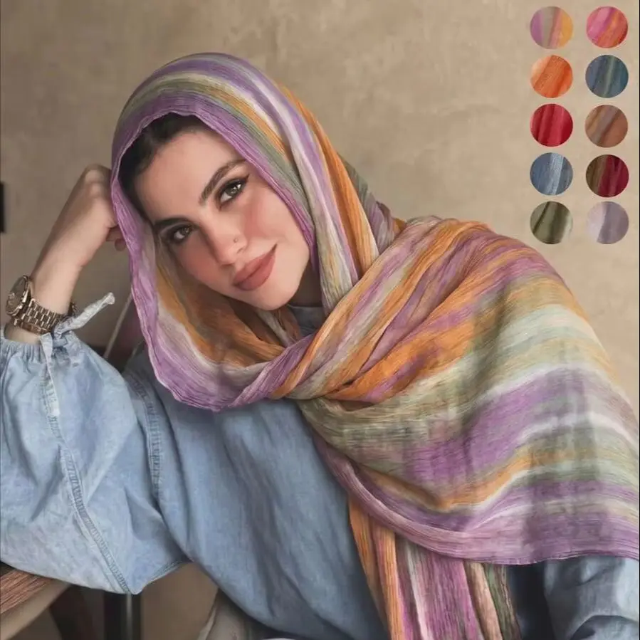 Printed Modal Rayon Hijab Scarf For Women Tie-dyed Ombre Headscarf Muslim Head wrap Watercolor Long Shawls Ramadan Eid