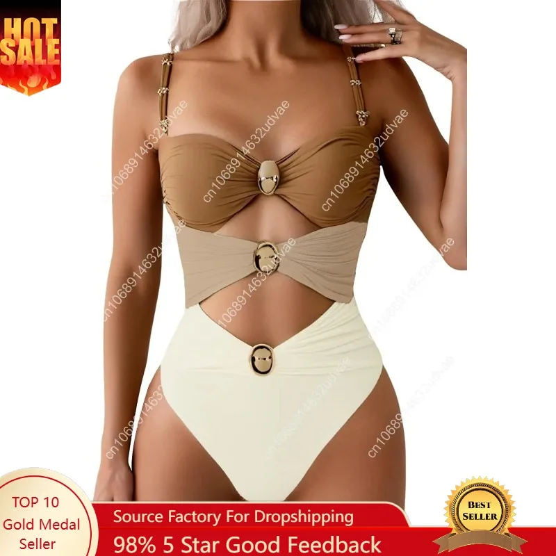 

Verdusa Women's Cut Out Colorblock One Piece Swimsuit Ruched Swimwear Bathing Suit