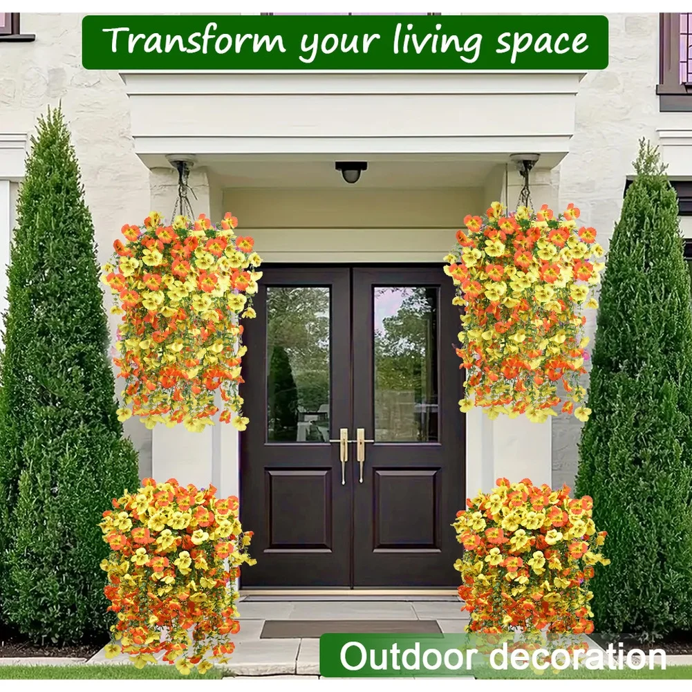 5 Pcs Faux Pansy For Violet Eucalyptus Hanging Vines 74cm Colorful Artificial Flower Garlands Bendable Stems Realistic Fake